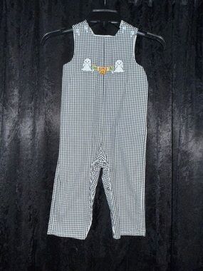 Black Gingham Ghost Embroidered Kids One-Piece Bodysuit REVERSIBLE